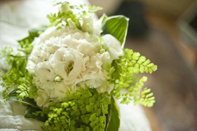 Bridal bouquet of maidenhair fern and lisianthus