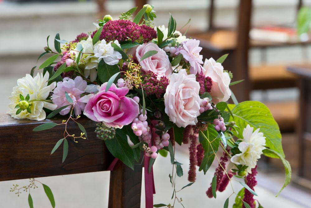 Floral decorations for a church wedding created by Giuseppina Comoli